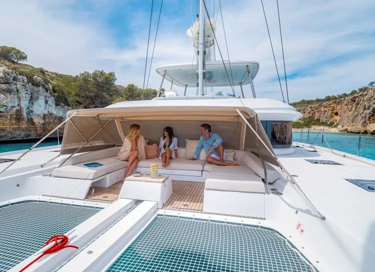Deck of Hydrus, a Lagoon 55 catamaran at Lavrion, Greece