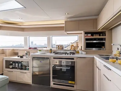 Galley of Hydrus, a Lagoon 55 catamaran at Lavrion, Greece