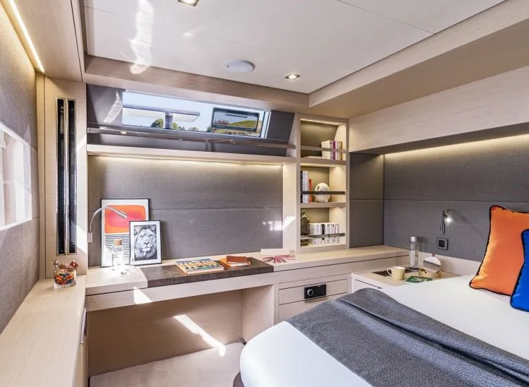 Cabin on Hydrus, a Lagoon 55 catamaran at Lavrion, Greece