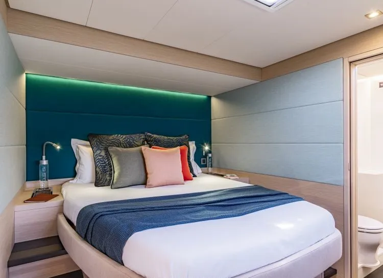 Cabin on Hydrus, a Lagoon 55 catamaran at Lavrion, Greece