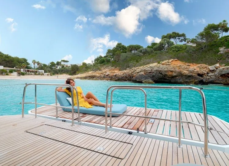 Deck of Hydrus, a Lagoon 55 catamaran at Lavrion, Greece