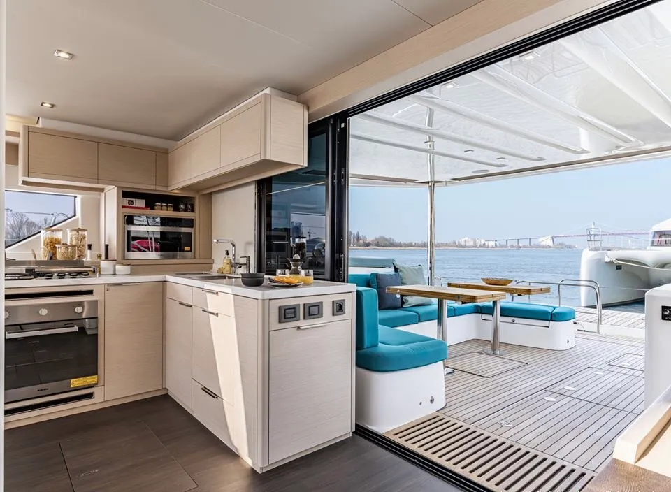 Galley of Hydrus, a Lagoon 55 catamaran at Lavrion, Greece