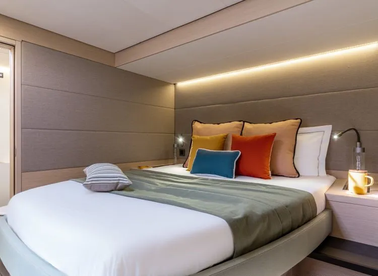 Cabin on Hydrus, a Lagoon 55 catamaran at Lavrion, Greece