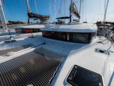 Cockpit of Chingi Lingy, a Lagoon 40 catamaran at Grad Biograd na Moru, Croatia