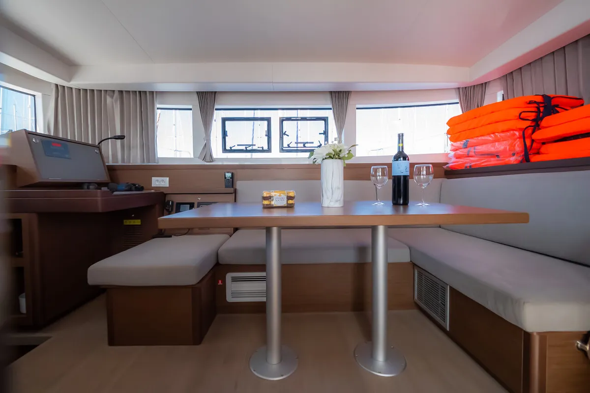 Salon of Chingi Lingy, a Lagoon 40 catamaran at Grad Biograd na Moru, Croatia