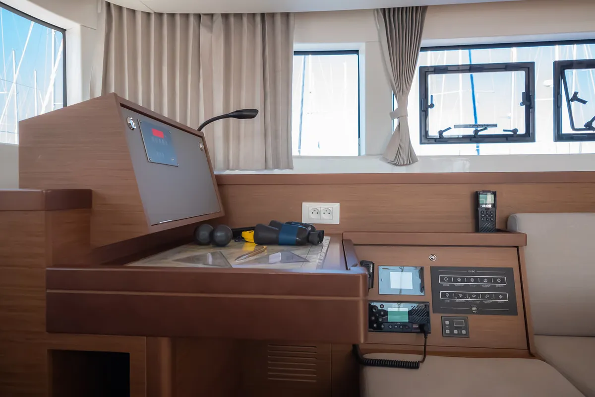 Salon of Chingi Lingy, a Lagoon 40 catamaran at Grad Biograd na Moru, Croatia