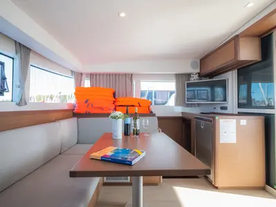 Salon of Chingi Lingy, a Lagoon 40 catamaran at Grad Biograd na Moru, Croatia