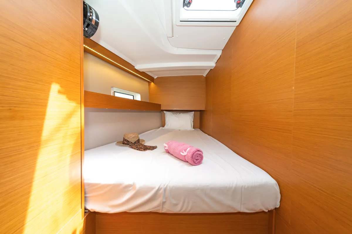 Cabin on Goldfish, a Jeanneau Sun Odyssey 490 sailboat at Kos, Greece