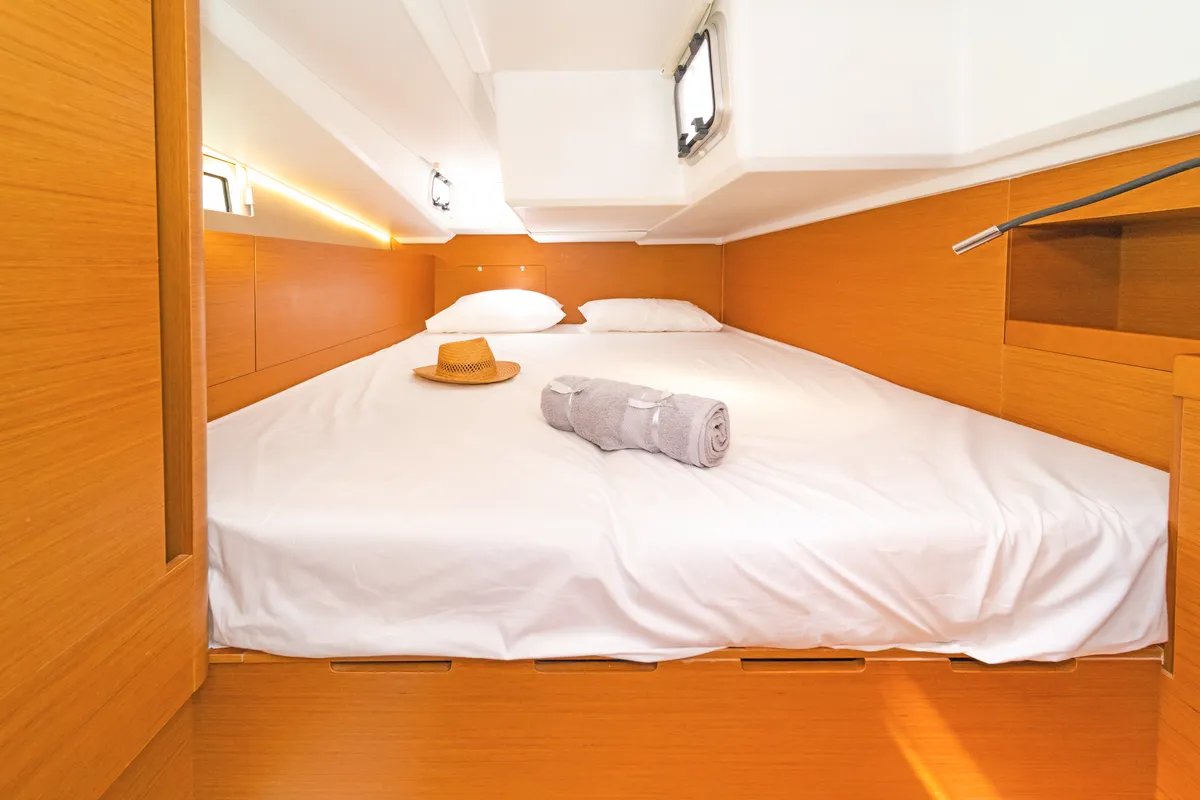 Cabin on Goldfish, a Jeanneau Sun Odyssey 490 sailboat at Kos, Greece