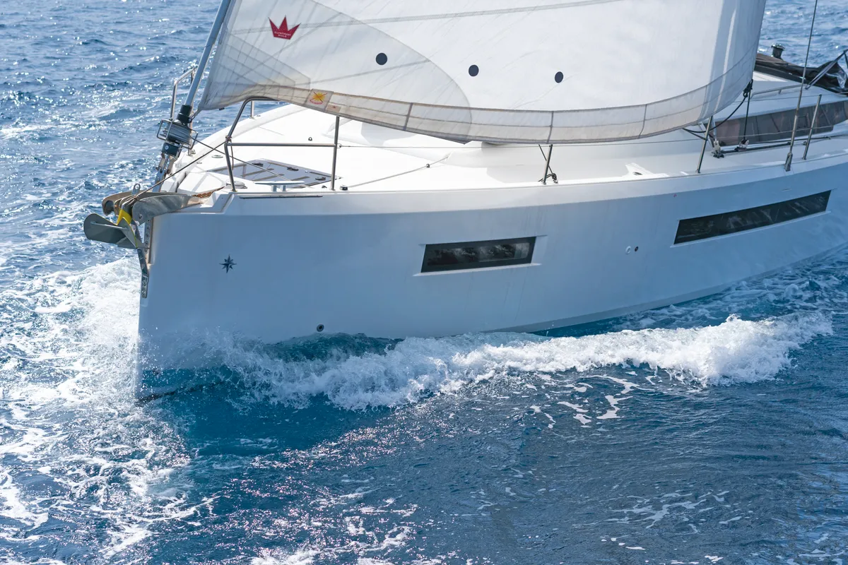 Exterior view of Goldfish, a Jeanneau Sun Odyssey 490 sailboat at Kos, Greece
