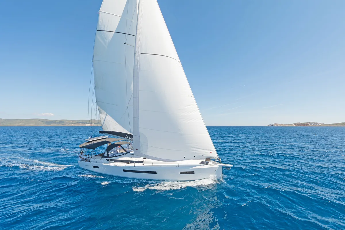 Exterior view of Goldfish, a Jeanneau Sun Odyssey 490 sailboat at Kos, Greece