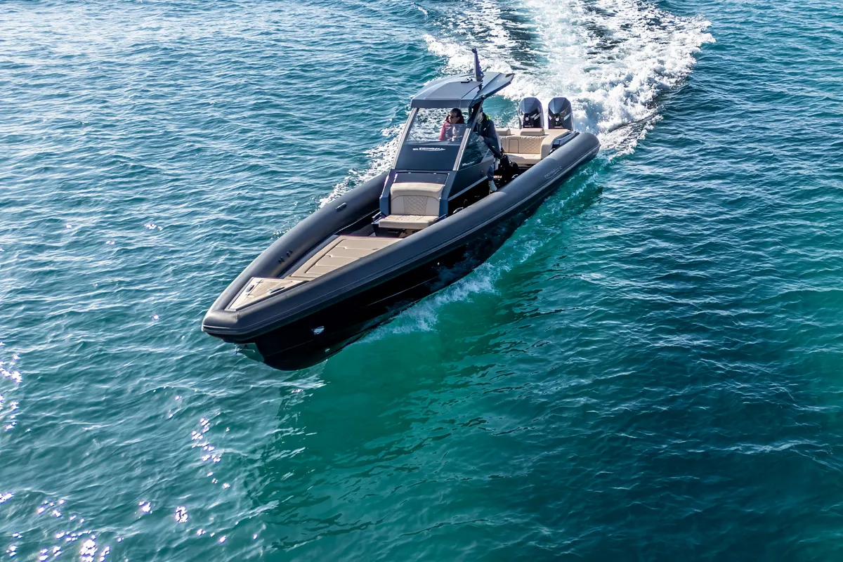 Thyella, a Technohull 38 Grand Sport motorboat at Lavrion, Greece