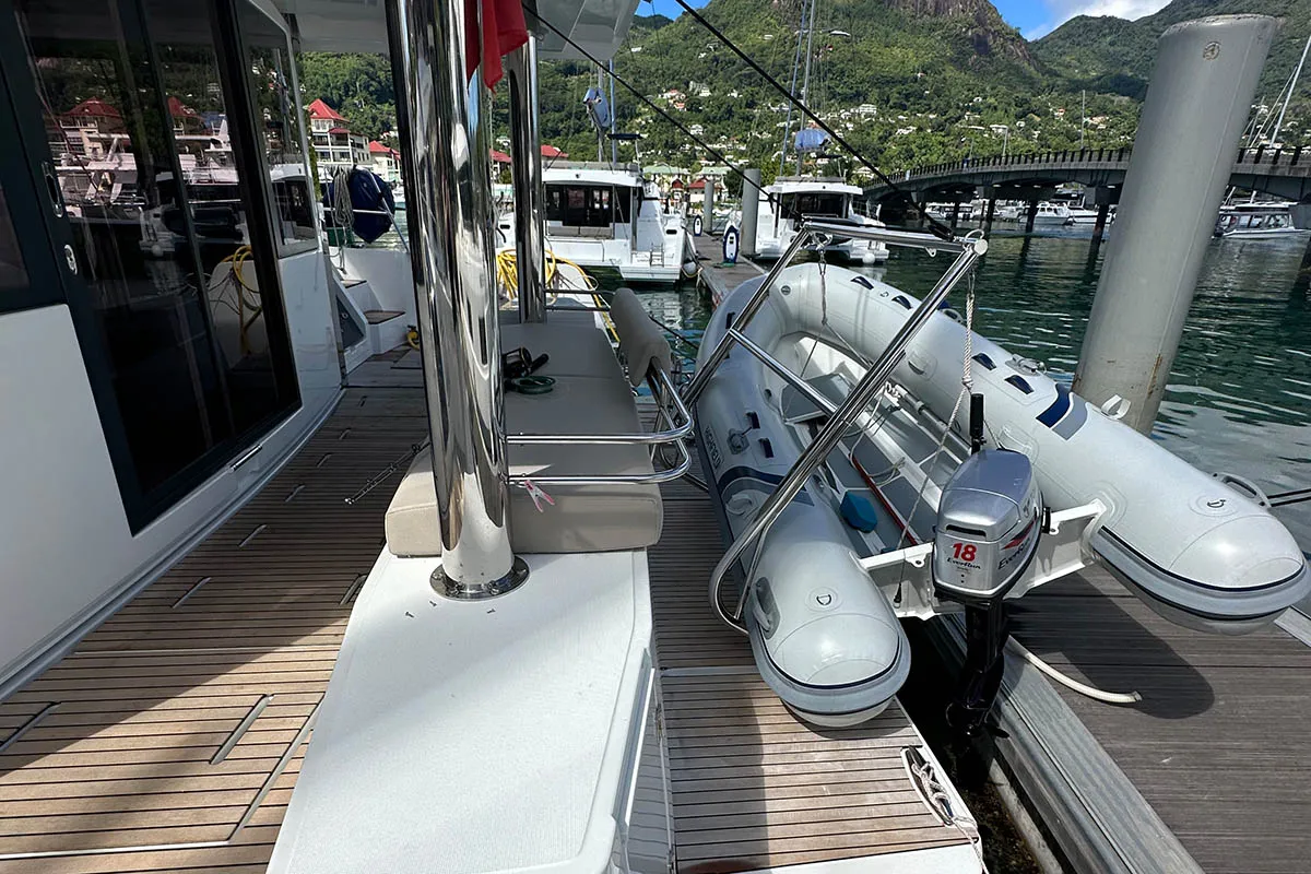 Queen Feta, a Bali 4.8 catamaran at Roche Caiman, Seychelles