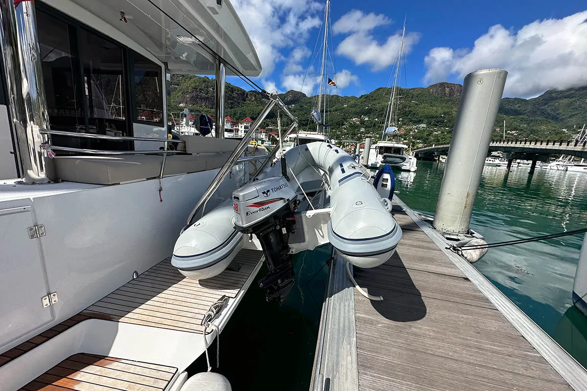 Queen Feta, a Bali 4.8 catamaran at Roche Caiman, Seychelles