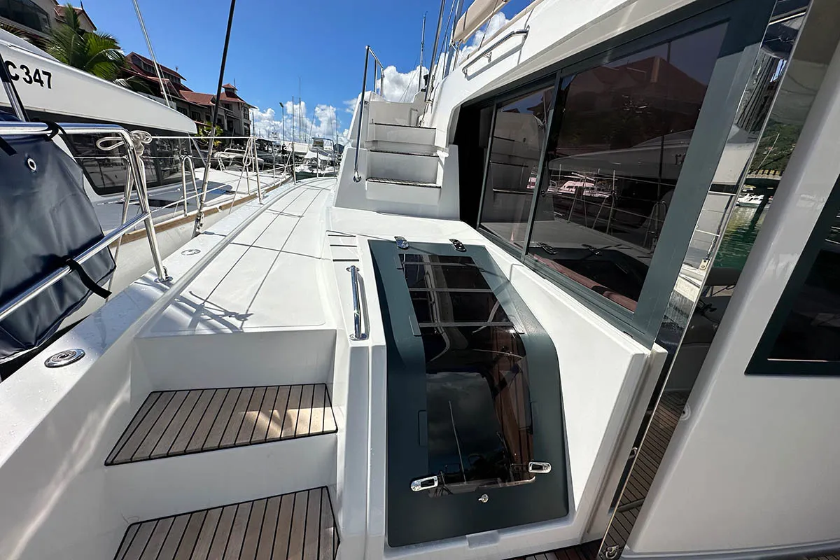 Queen Feta, a Bali 4.8 catamaran at Roche Caiman, Seychelles