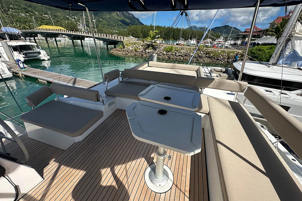 Queen Feta, a Bali 4.8 catamaran at Roche Caiman, Seychelles
