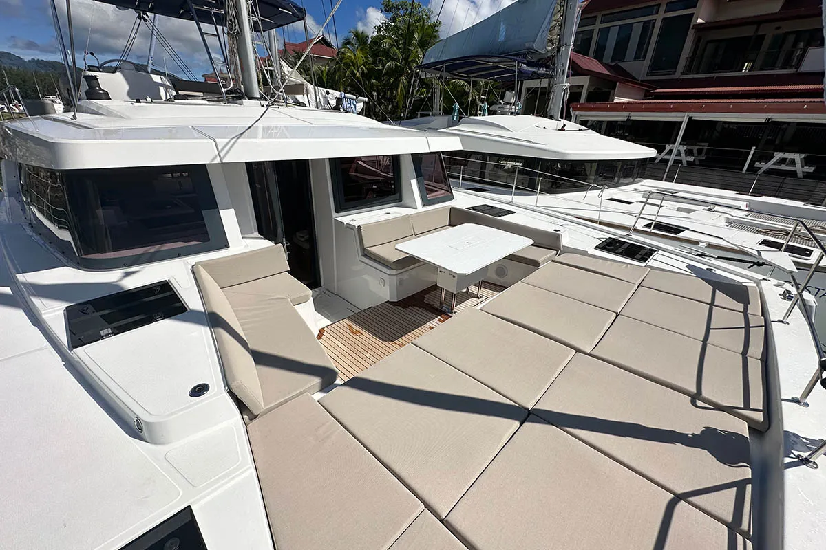 Queen Feta, a Bali 4.8 catamaran at Roche Caiman, Seychelles