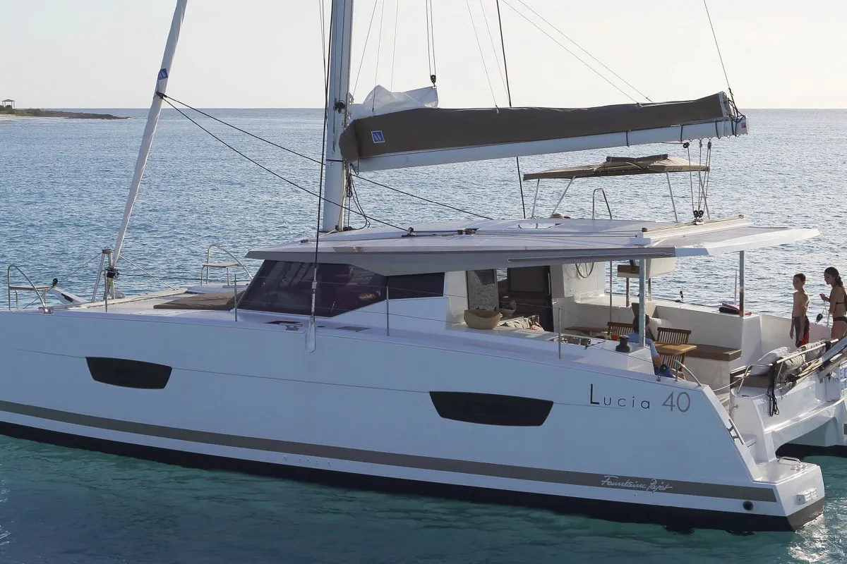 Relax Planet, a Fountaine Pajot Lucia 40 catamaran at Tonnarella, Italy