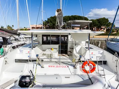Relax Planet, a Fountaine Pajot Lucia 40 catamaran at Tonnarella, Italy