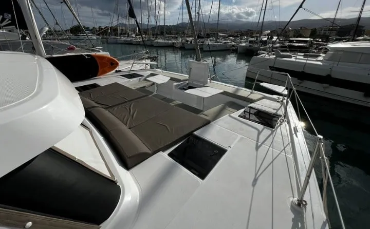 Deck of Blue Spirit, a Bali Catspace catamaran at Municipal Unit of Lefkada, Greece