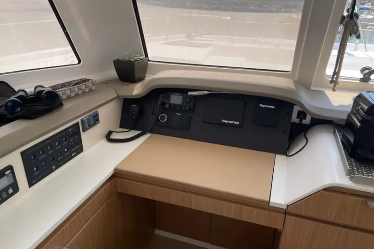 Cockpit of Blue Spirit, a Bali Catspace catamaran at Municipal Unit of Lefkada, Greece
