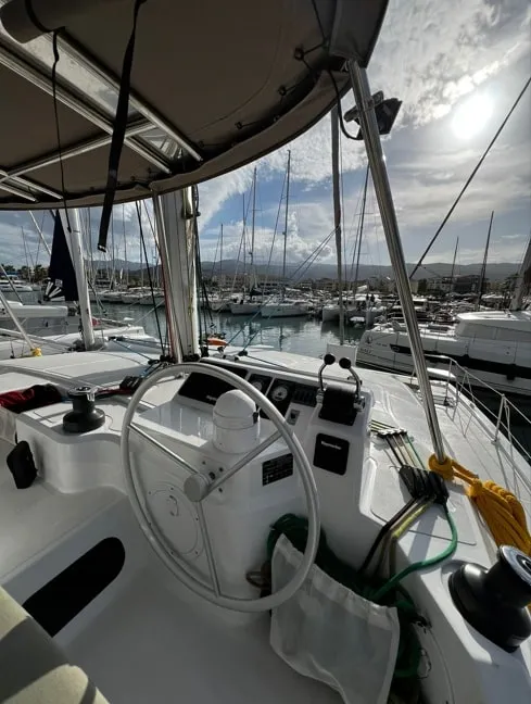 Cockpit of Blue Spirit, a Bali Catspace catamaran at Municipal Unit of Lefkada, Greece