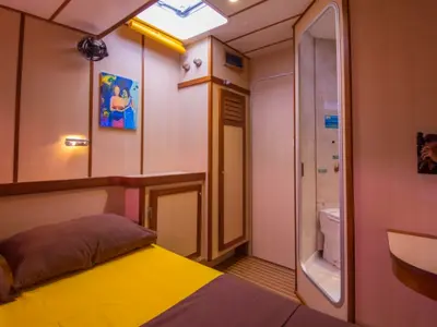 Cabin on Le Gauguin, a Gulet Mojito 78 catamaran at Roche Caiman, Seychelles