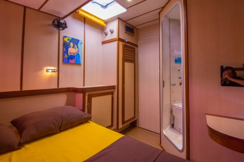 Cabin on Le Gauguin, a Gulet Mojito 78 catamaran at Roche Caiman, Seychelles
