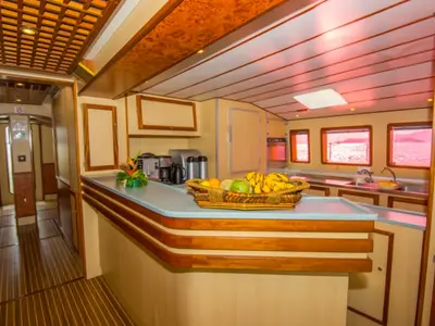Galley of Le Gauguin, a Gulet Mojito 78 catamaran at Roche Caiman, Seychelles
