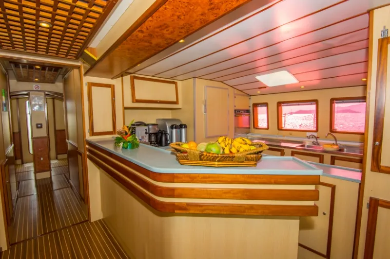 Galley of Le Gauguin, a Gulet Mojito 78 catamaran at Roche Caiman, Seychelles