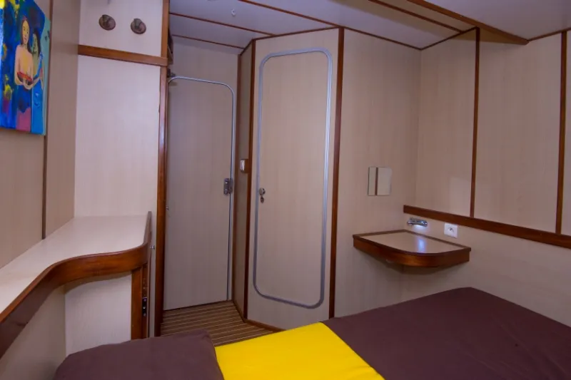 Cabin on Le Gauguin, a Gulet Mojito 78 catamaran at Roche Caiman, Seychelles