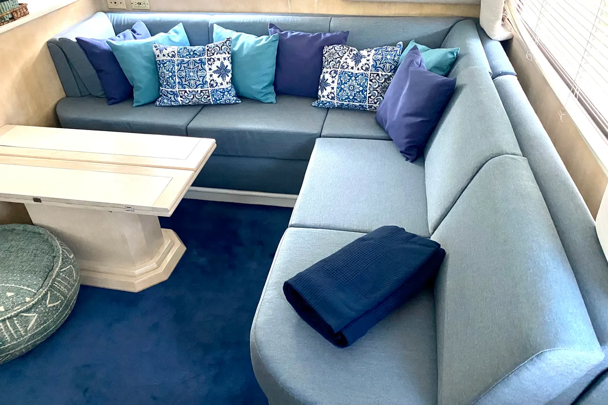Salon of Tipejyas, a Gulet Hatteras 50 Convertible motorboat at Athens, Greece