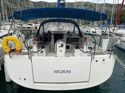 Cockpit of Negroni, a Jeanneau Sun Odyssey 440 sailboat at Athens, Greece
