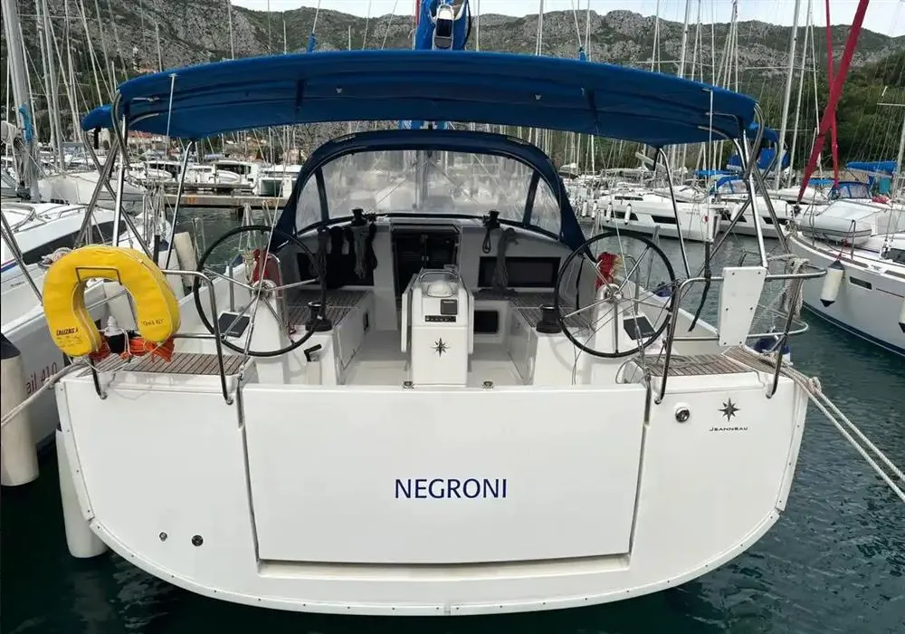 Cockpit of Negroni, a Jeanneau Sun Odyssey 440 sailboat at Athens, Greece
