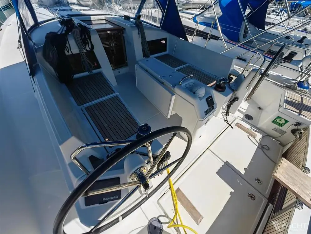 Cockpit of Negroni, a Jeanneau Sun Odyssey 440 sailboat at Athens, Greece