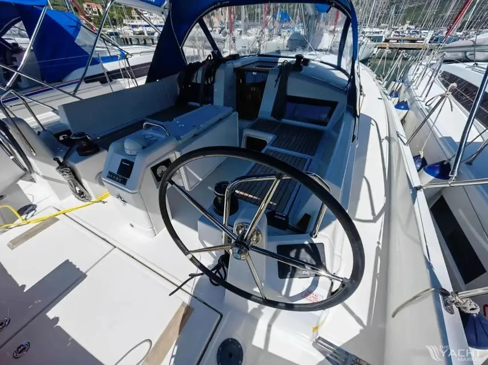 Cockpit of Negroni, a Jeanneau Sun Odyssey 440 sailboat at Athens, Greece