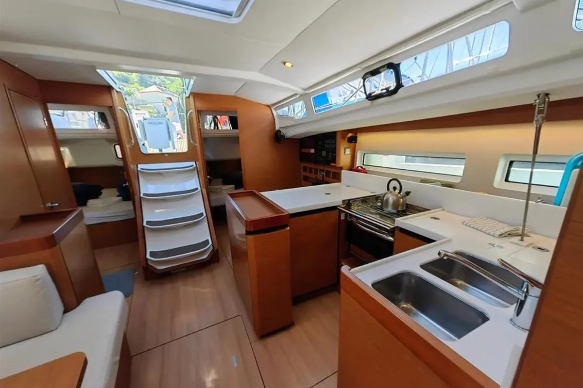 Galley of Negroni, a Jeanneau Sun Odyssey 440 sailboat at Athens, Greece