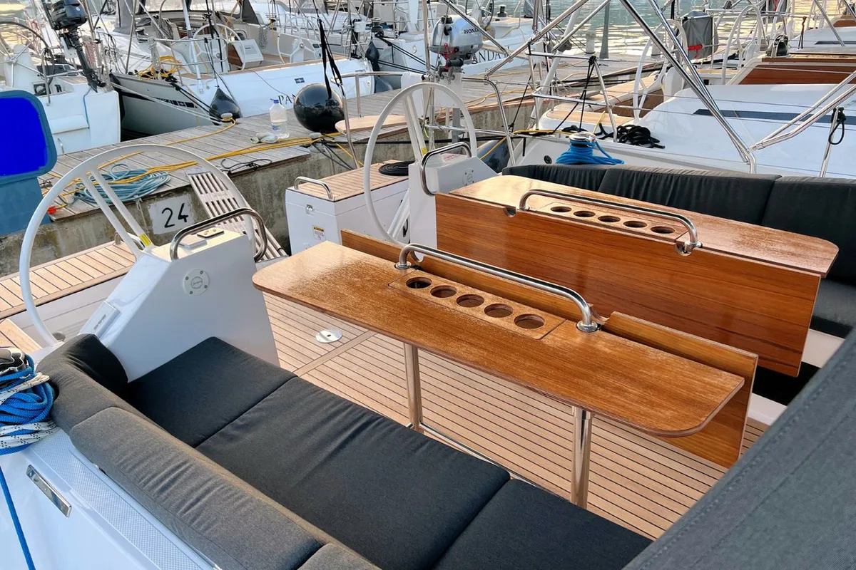 Cockpit of Polaris, a Elan Impression 45.1 sailboat at Grad Pula, Croatia