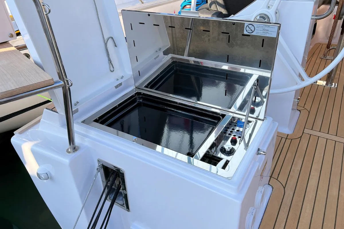 Deck of Polaris, a Elan Impression 45.1 sailboat at Grad Pula, Croatia