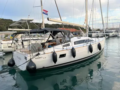 Cockpit of Polaris, a Elan Impression 45.1 sailboat at Grad Pula, Croatia