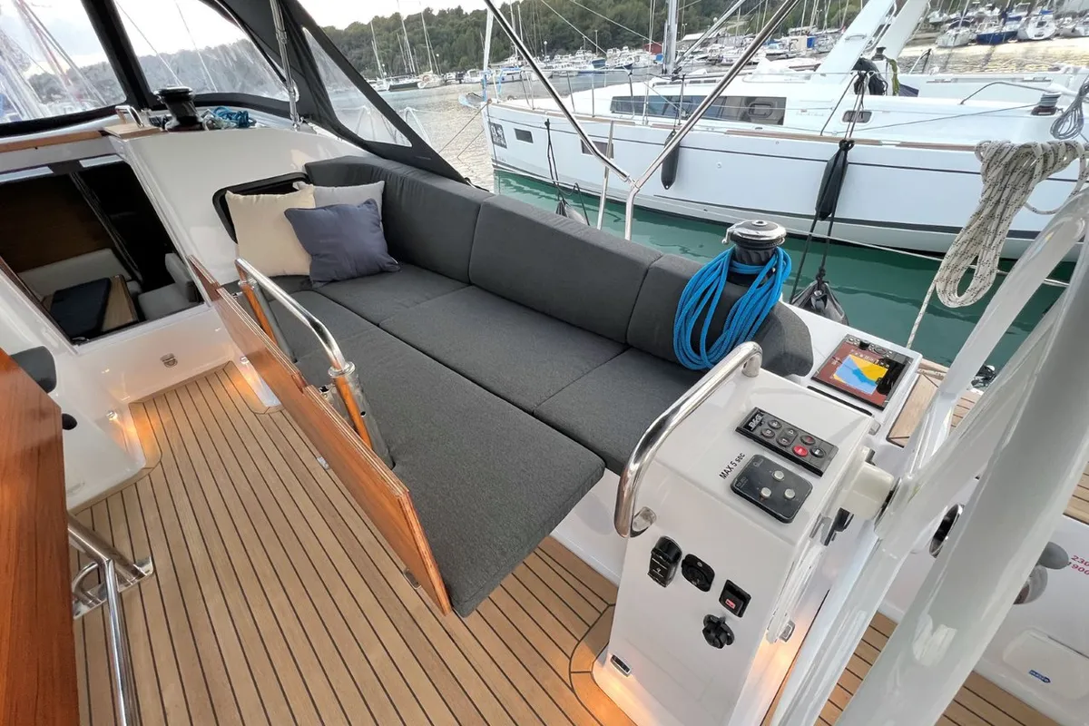 Deck of Polaris, a Elan Impression 45.1 sailboat at Grad Pula, Croatia