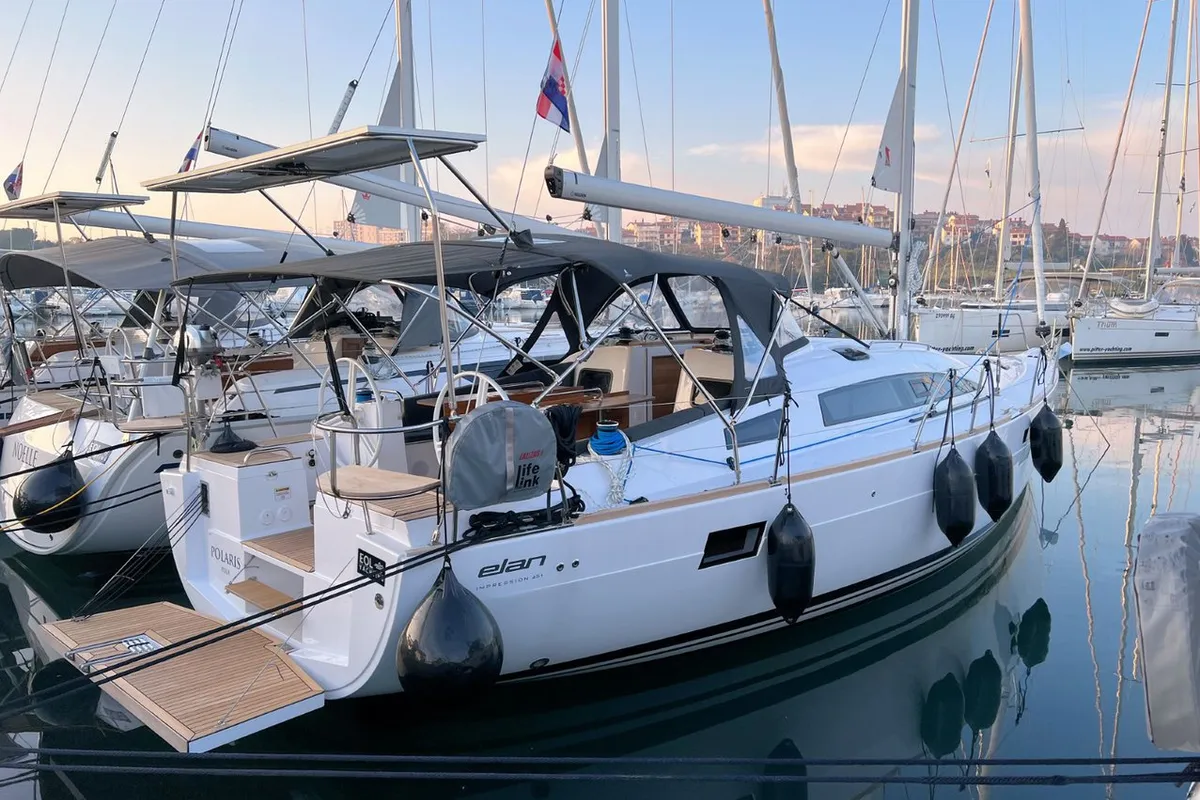 Exterior view of Polaris, a Elan Impression 45.1 sailboat at Grad Pula, Croatia