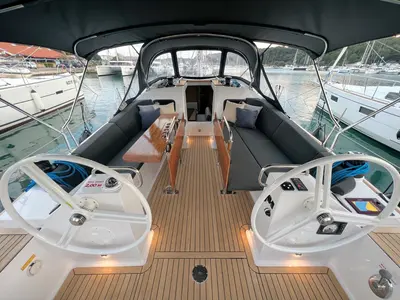 Deck of Polaris, a Elan Impression 45.1 sailboat at Grad Pula, Croatia