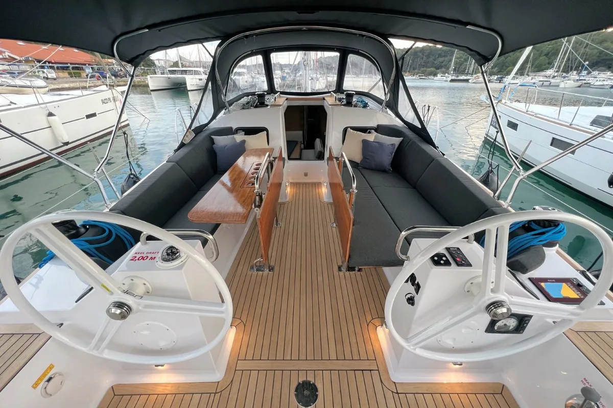 Deck of Polaris, a Elan Impression 45.1 sailboat at Grad Pula, Croatia