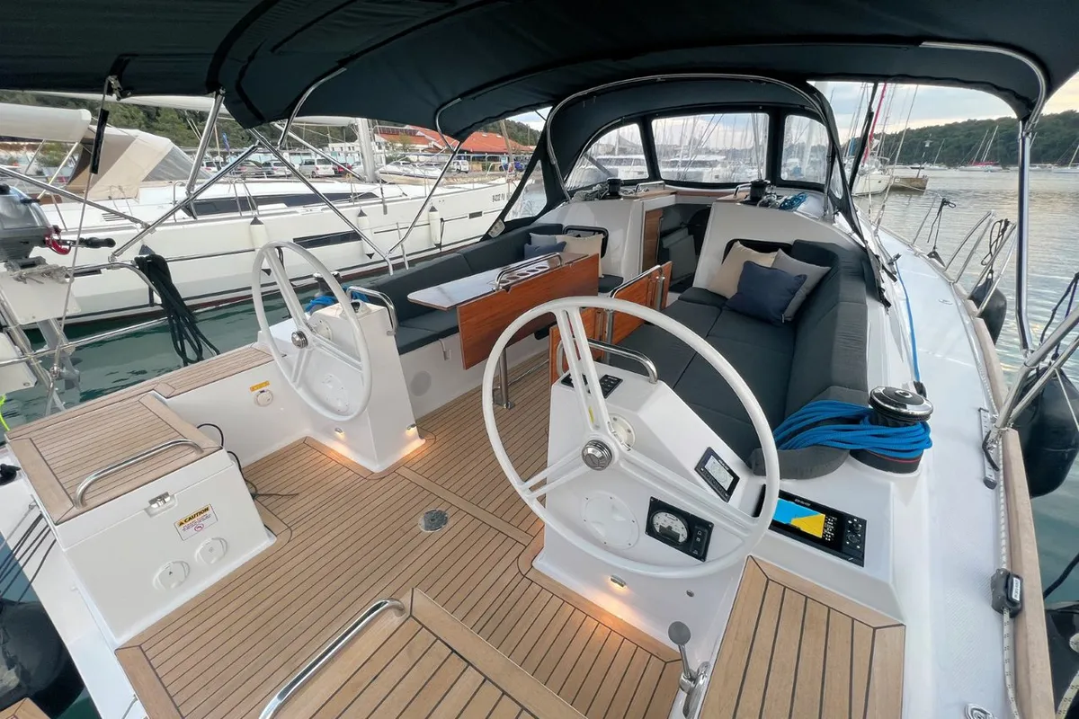 Cockpit of Polaris, a Elan Impression 45.1 sailboat at Grad Pula, Croatia