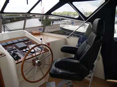 Cockpit of De Drait Classicline 1300, a motorboat at Drachten, Netherlands