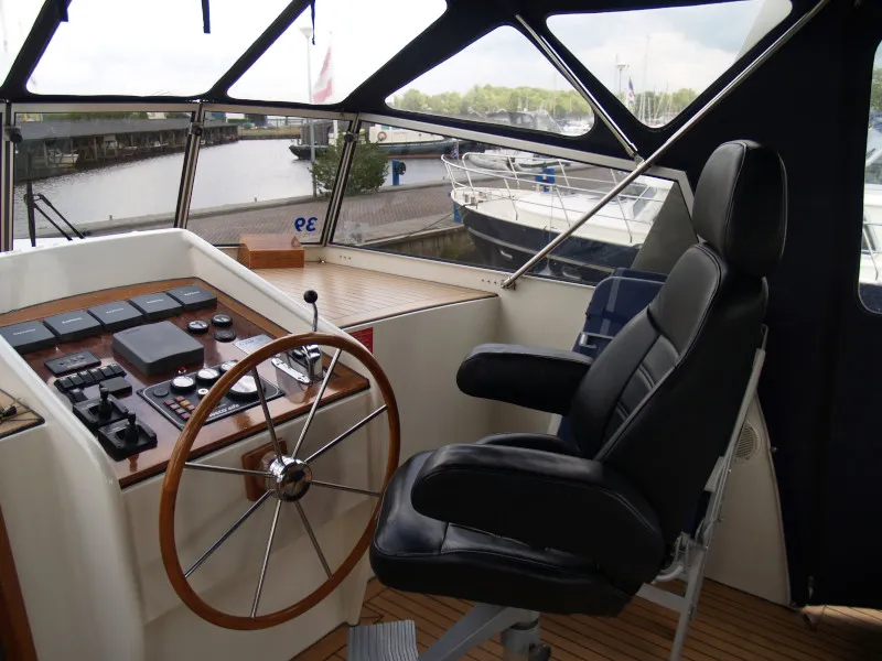 Cockpit of De Drait Classicline 1300, a motorboat at Drachten, Netherlands