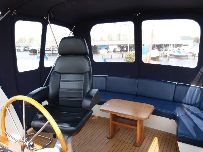 Cockpit of De Drait Classicline 1300, a motorboat at Drachten, Netherlands
