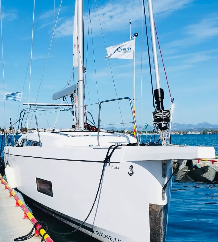 Exterior view of COOKIE, a Beneteau Oceanis 46.1 sailboat at Preveza, Greece