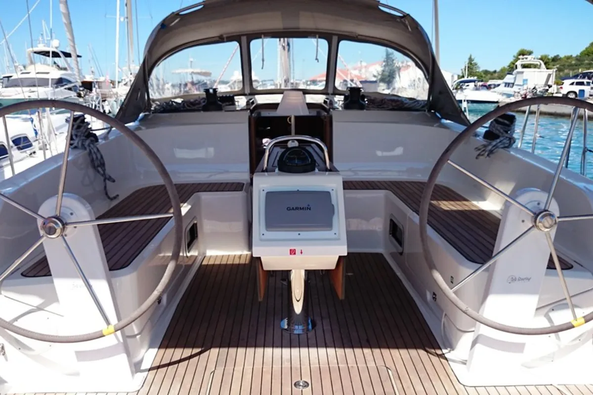 Cockpit of Bavaria Cruiser 46, a sailboat at Murter, Croatia